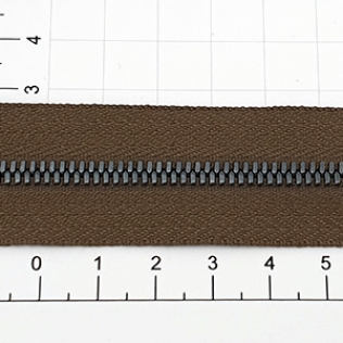 Молния рулонная №3 коричневая темная теплая (009), двойное звено 3 мм оружейный металл
