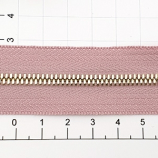 Молния рулонная №3 розовая пудра (377), двойное звено 3 мм золото