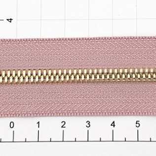 Молния рулонная №5 розовая пудра (377), двойное звено 5 мм золото